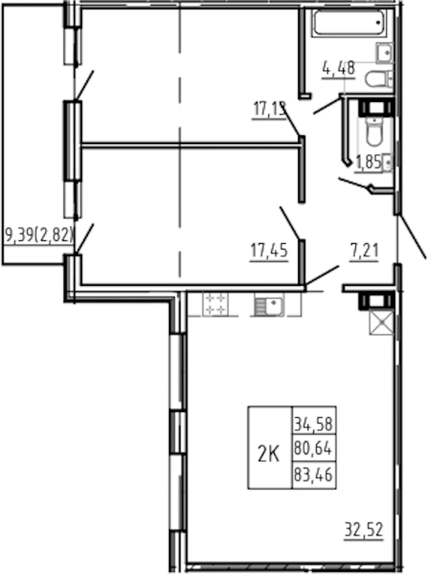 2-комнатная квартира 83.46 м², 4/5 эт., Комплекс апартаментов «Bereg. Курортный»